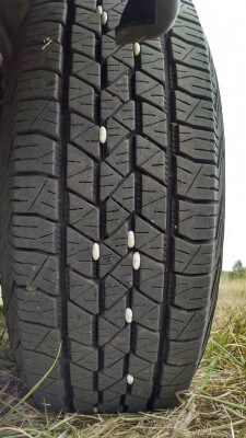 Tires double as threshing equipment & seed dispersal mechanism.